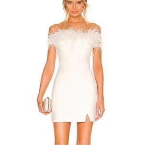 Revolve x LIKELY Katy Dress White Mini Feather Trim